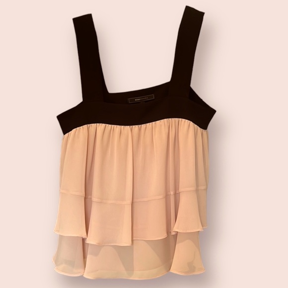 BCBGMaxAzria Women’s Chiffon Flowy Layered Square Tank Top in Pink/Black, XXS - Picture 10 of 11